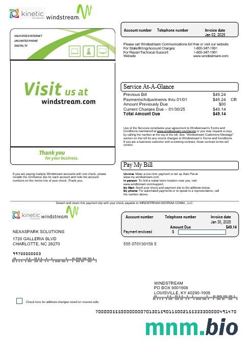 USA Windstream Holdings, Inc. szablon rachunku za media Biznesowe w formatach Word i PDF
